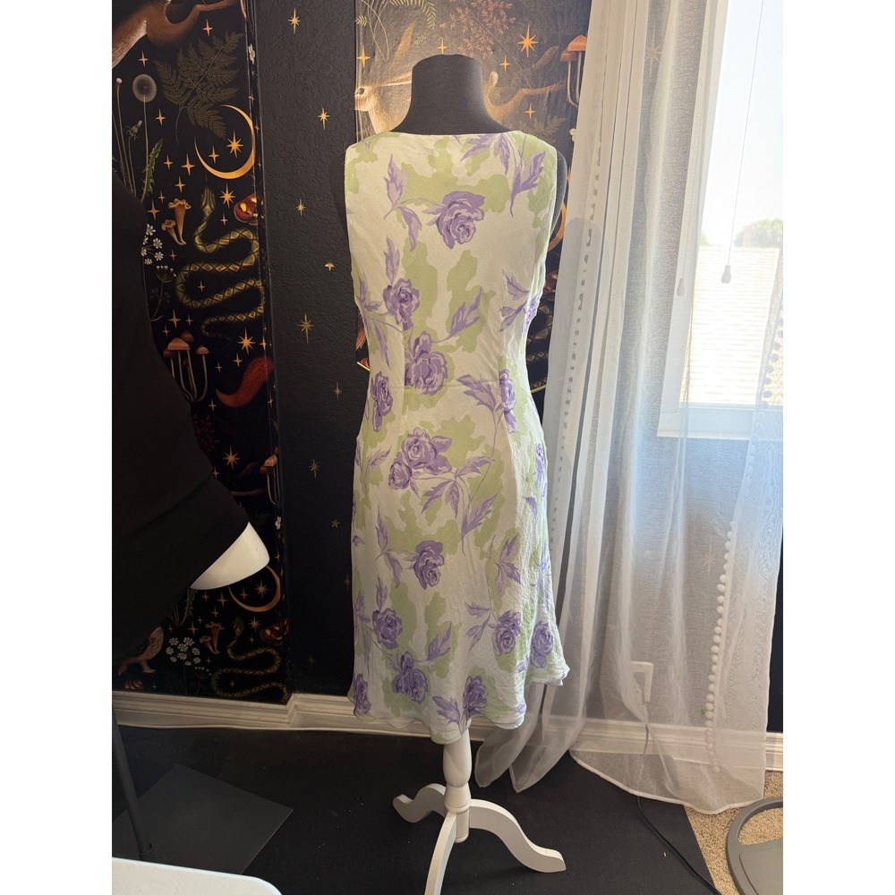 Positive‎ Attitude Silk Floral Sequin Midi Dress Purple Green Petite 10 D22347